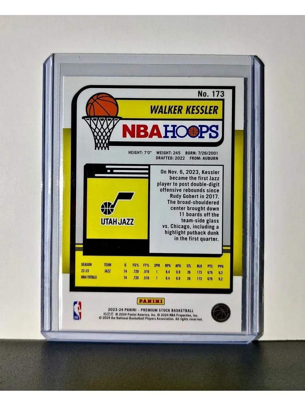Walker Kessler 2023-24 Panini Premium Stock NBA Hoops #173 Card Utah Jazz